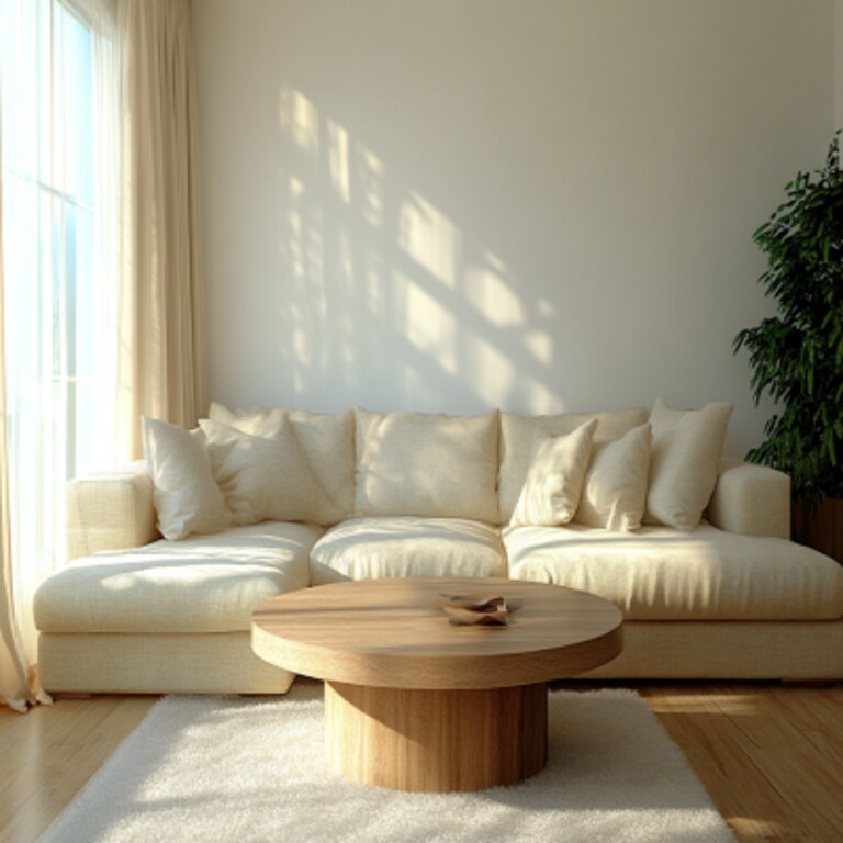Contemporary Living Room Design with Beige Sofa and Round Coffee Table